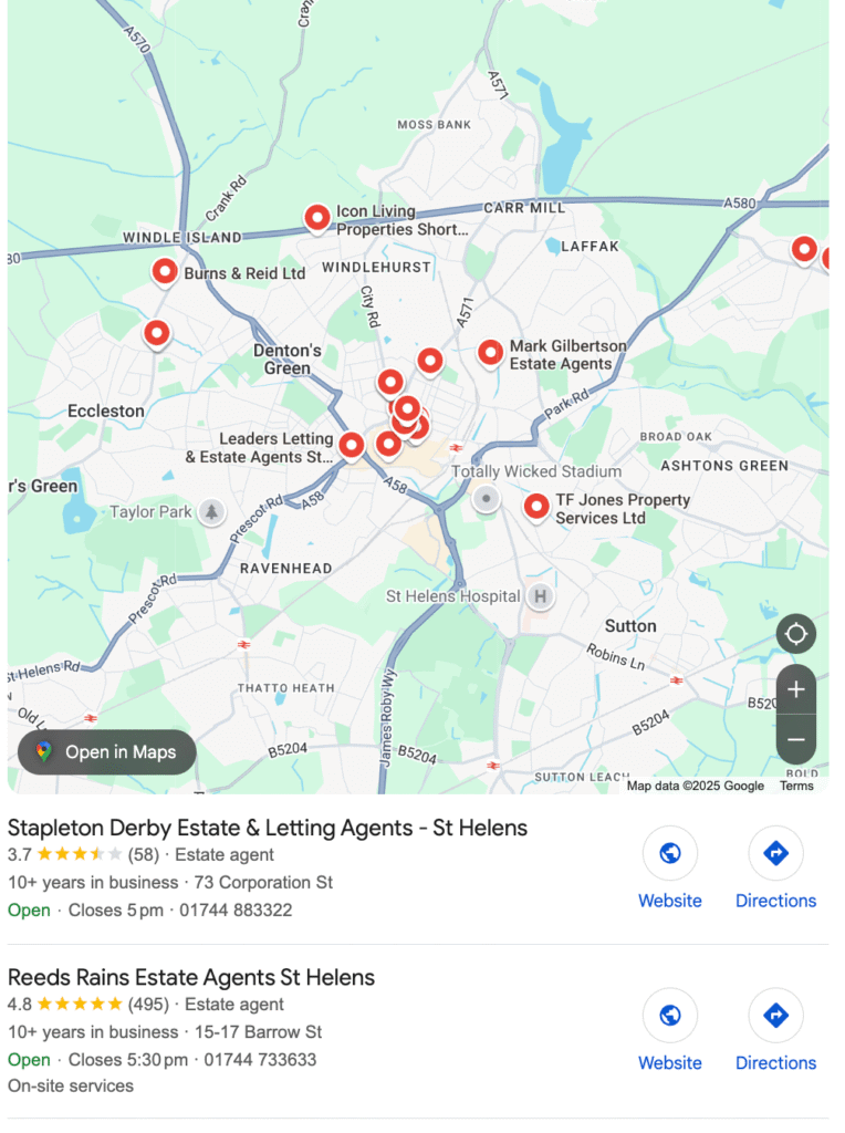 Example of map search in SERPs