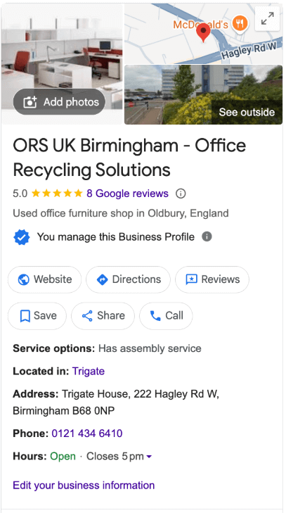 ORS UK Birmingham Google Business Profile
