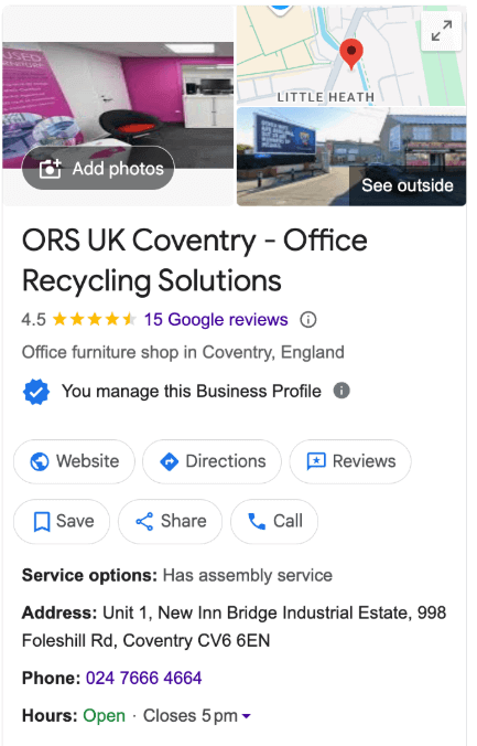 ORS UK Coventry Google Business Profile