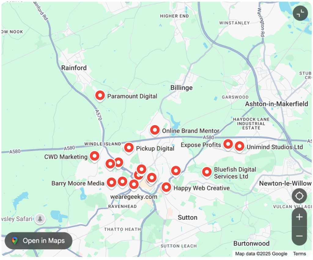 example of a google maps result when searching for a local business