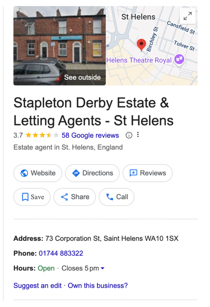 example of google business profile for local estate agent seo
