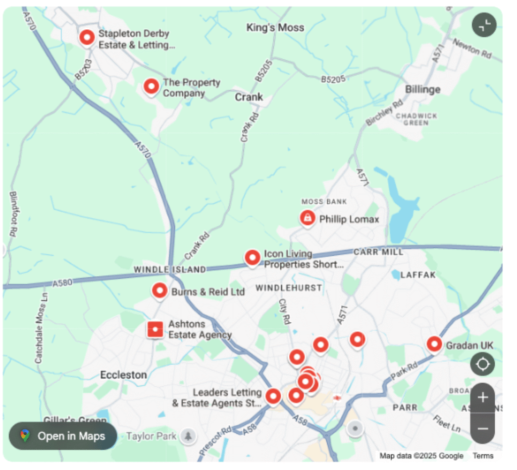 an example of Google Maps results when looking for a local business