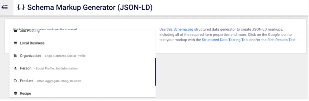 showing what schema markup generator looks like