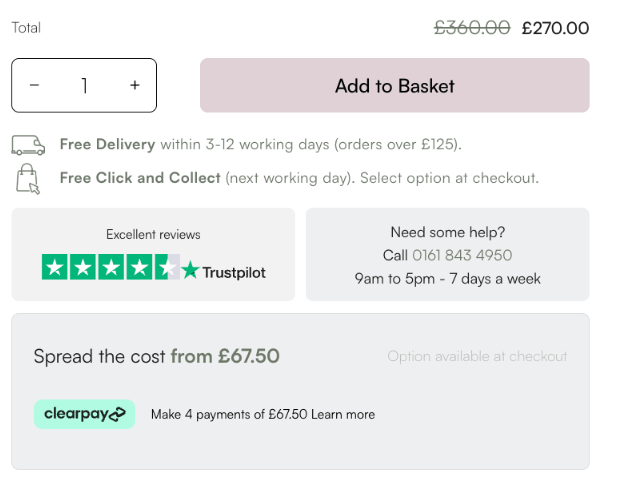 Shopify product pages should include key information like payment options, delivery info and reviews