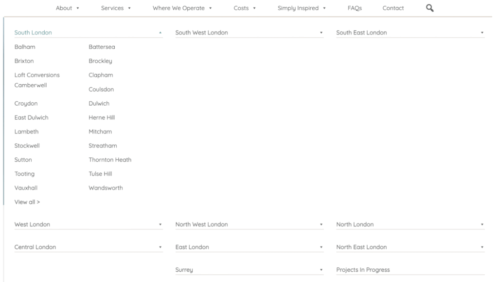 Example of linking to area landing pages from home page 