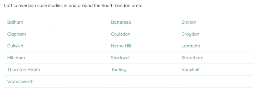 example of internal linking between local area landing pages