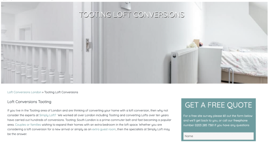 example of using local seo keyword in the H1 of an area landing page