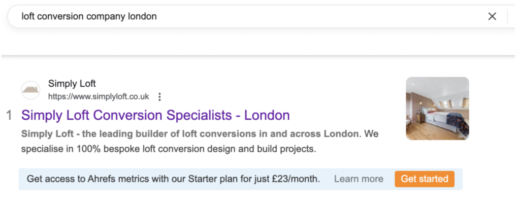 Example SERP result for a local area landing page