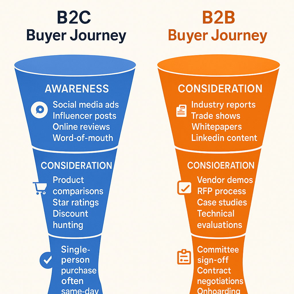 example of the difference between the b2b and b2c buyer journey